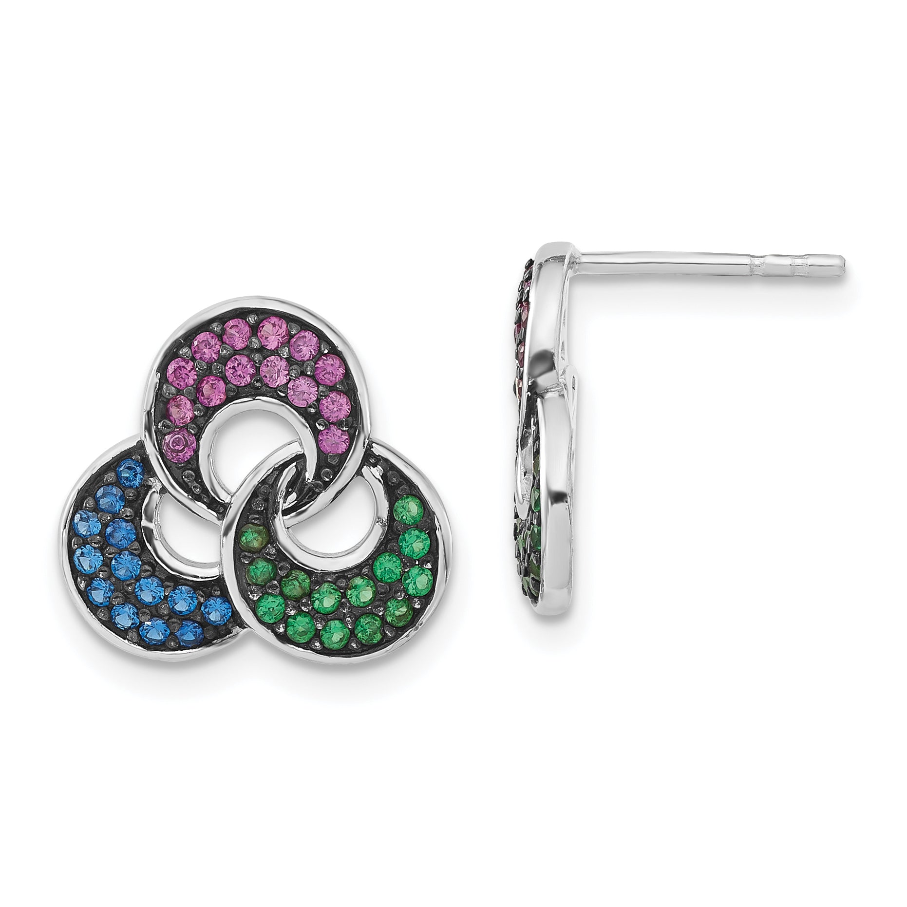 Sterling Silver W/ Black Rhodium Synthetic Spinel & Ruby Post Earrings