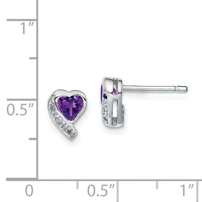 Sterling Silver Rhodium-Plated Amethyst And Diamond Heart Earrings