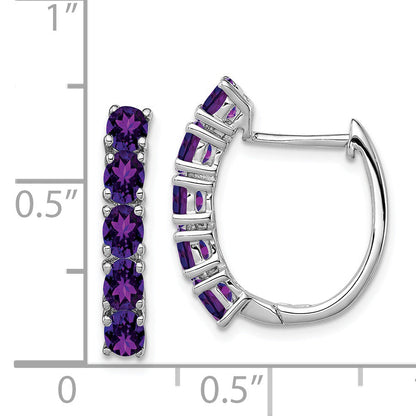 Sterling Silver Rhodium-Plated Polished Amethyst Hinged Hoop Earrings
