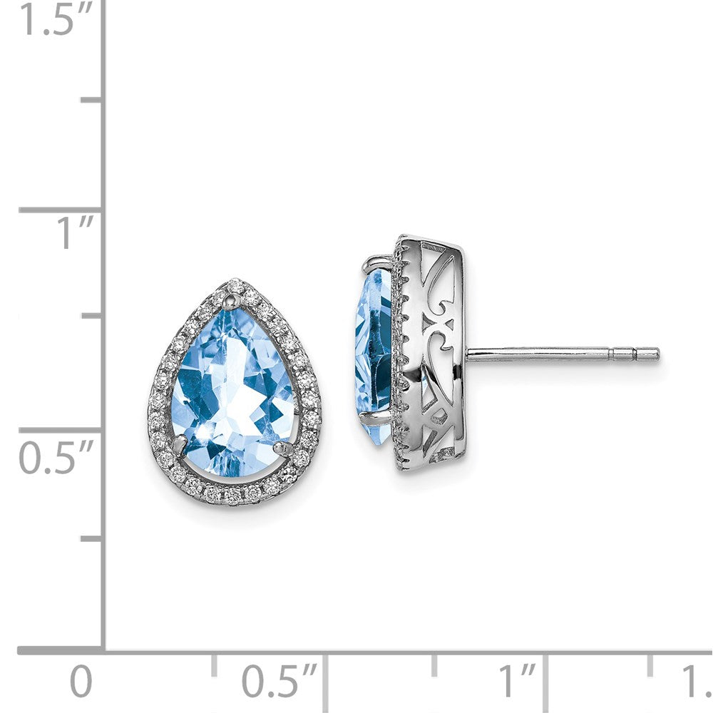 Sterling Silver Rhodium Created Aquamarine & Cz Post Earrings