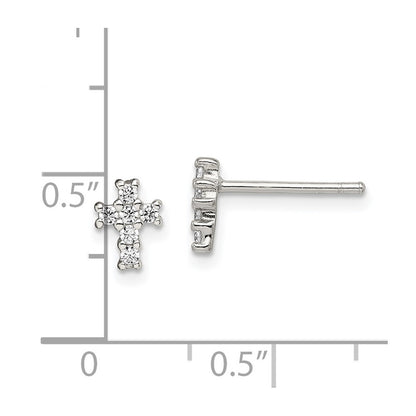 Sterling Silver Rhodium-Plated Polished Cz Cross Post Earrings