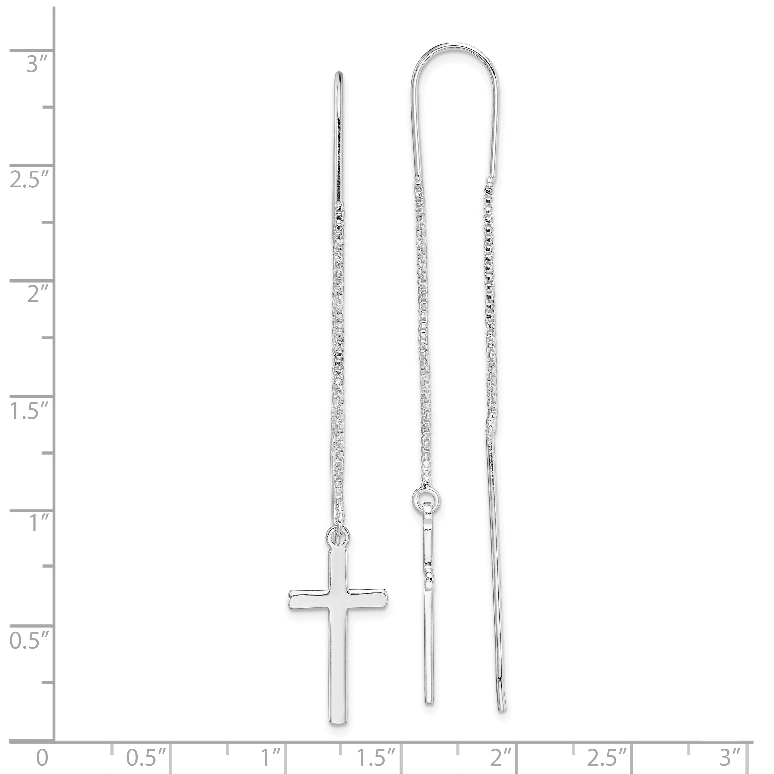 Sterling Silver Rhodium-Plated Polished Latin Cross Threader Earrings