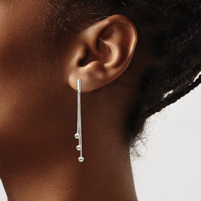 Sterling Silver Polished 3-Strand Chain & Beaded Post Dangle Earrings