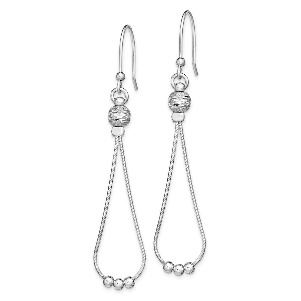 Sterling Silver Rh-Plated Diamond-Cut Beaded Teardrop Chain Dangle Earrings