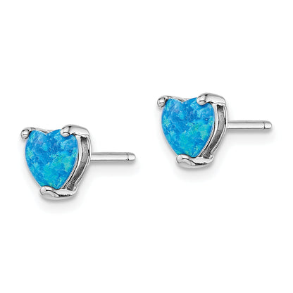 Sterling Silver Rhodium-Plated Created Opal Set Of 3 Heart Earrings