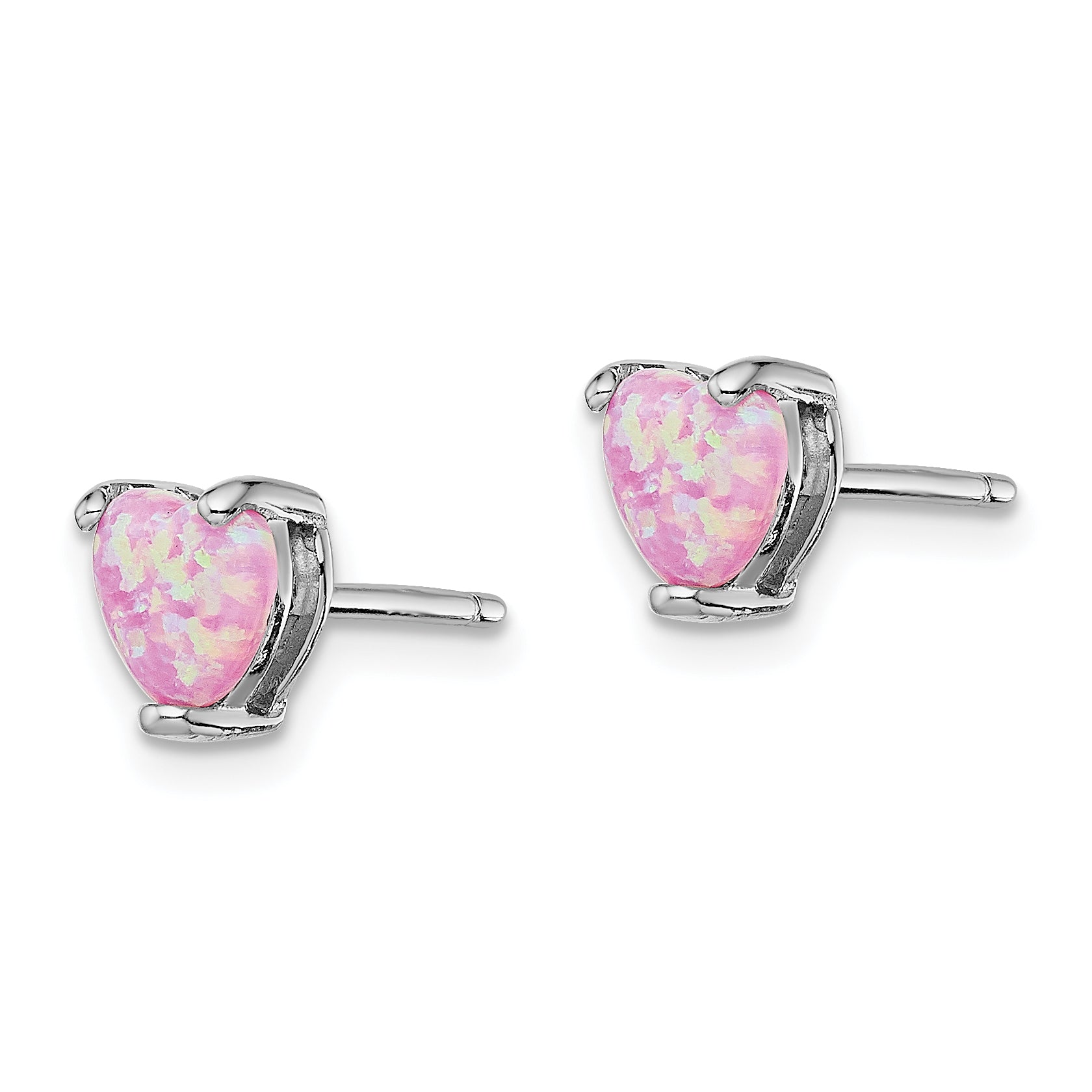 Sterling Silver Rhodium-Plated Created Opal Set Of 3 Heart Earrings