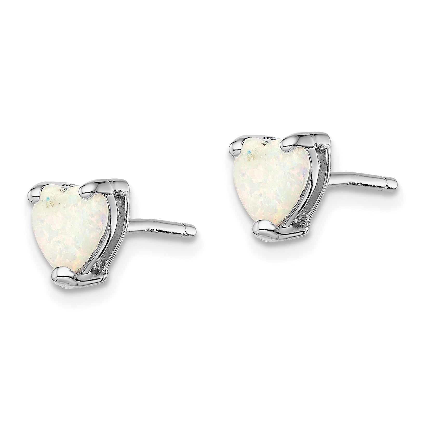 Sterling Silver Rhodium-Plated Created Opal Set Of 3 Heart Earrings