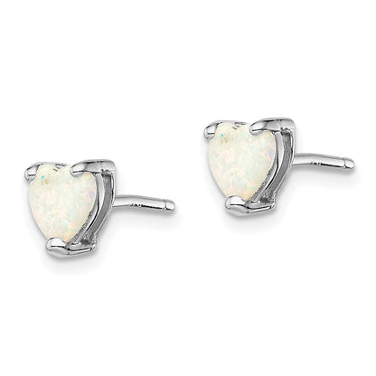 Sterling Silver Rhodium-Plated Created Opal Set Of 3 Heart Earrings