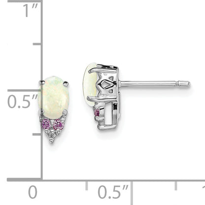 Sterling Silver Rh Plated Diamond Cr.Pink Sapp And Simulated Opal Earrings