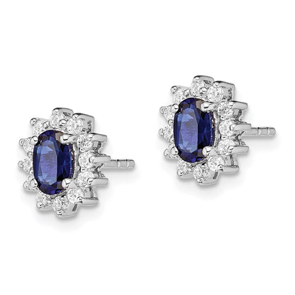 Sterling Silver Rhodium-Plated Cz/Lab Cr. Blue Sapphire Earrings