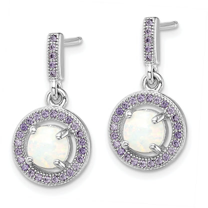 Sterling Silver Rhodium-Plated Created Opal And Purple Cz Post Earrings