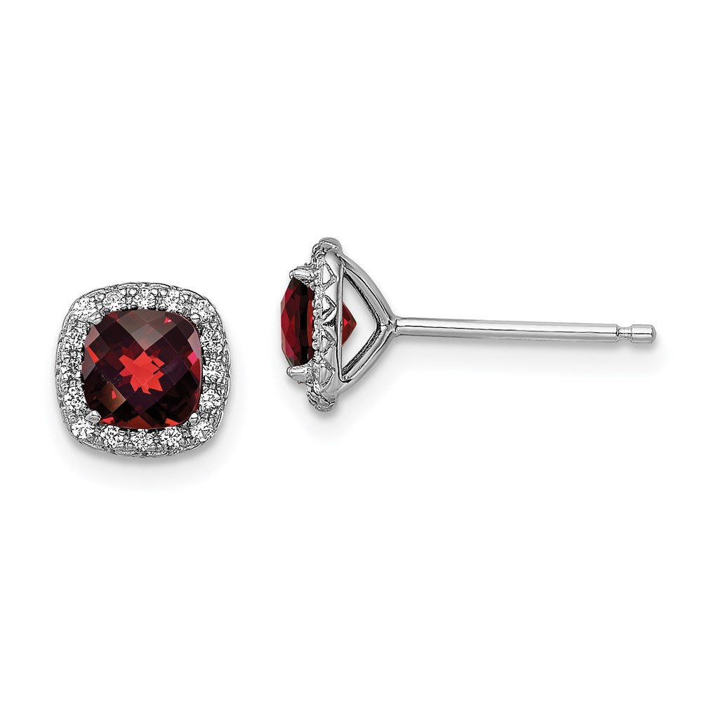 Sterling Silver Rhodium-Plated Garnet And Cr. White Sapphire Earrings