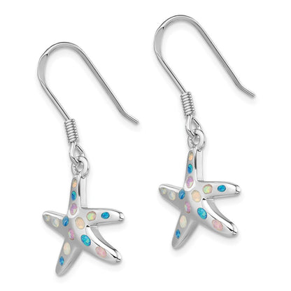 Sterling Silver Rhodium-Plated Pink/Blue Created Opal Starfish Earrings