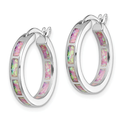 Sterling Silver Rhodium-Plated Pink Cr. Opal In/Out Round Hoop Earrings