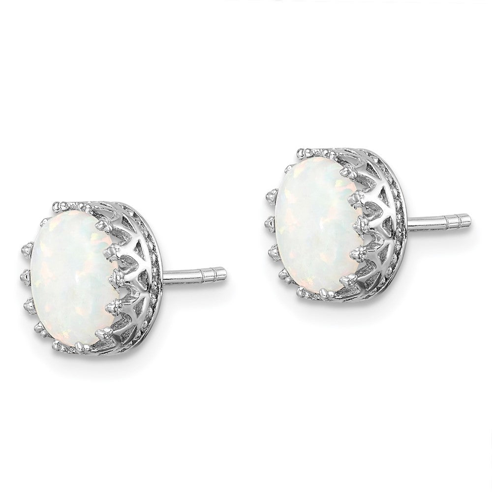 Sterling Silver Rhodium-Plated 6mm Oval Created Opal Post Earrings