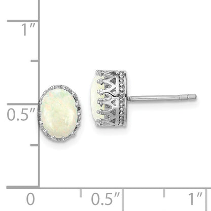 Sterling Silver Rhodium-Plated 6mm Oval Created Opal Post Earrings