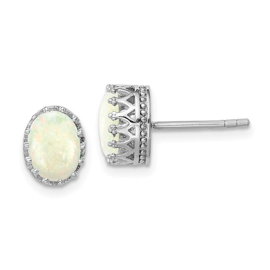 Sterling Silver Rhodium-Plated 6mm Oval Created Opal Post Earrings