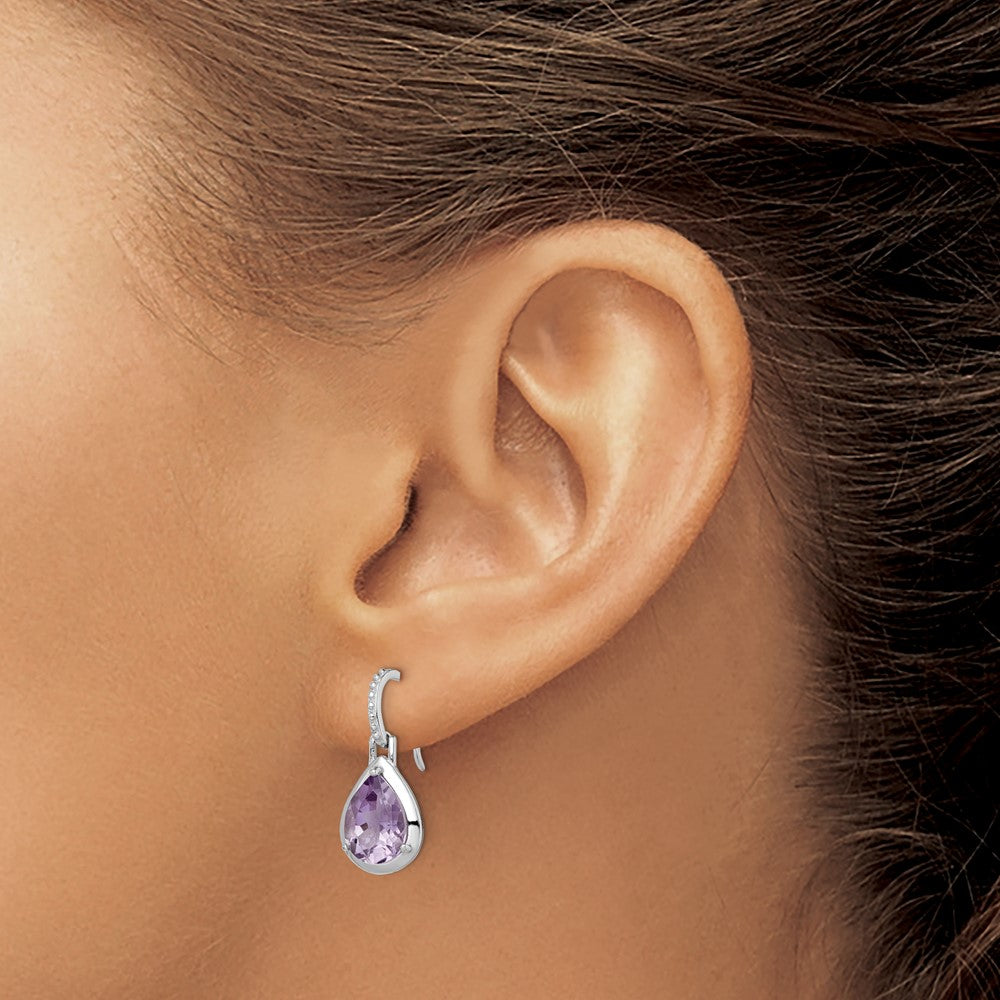 Sterling Silver Rhodium-Plated Amethyst Teardrop Dangle Earrings