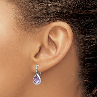Sterling Silver Rhodium-Plated Amethyst Teardrop Dangle Earrings