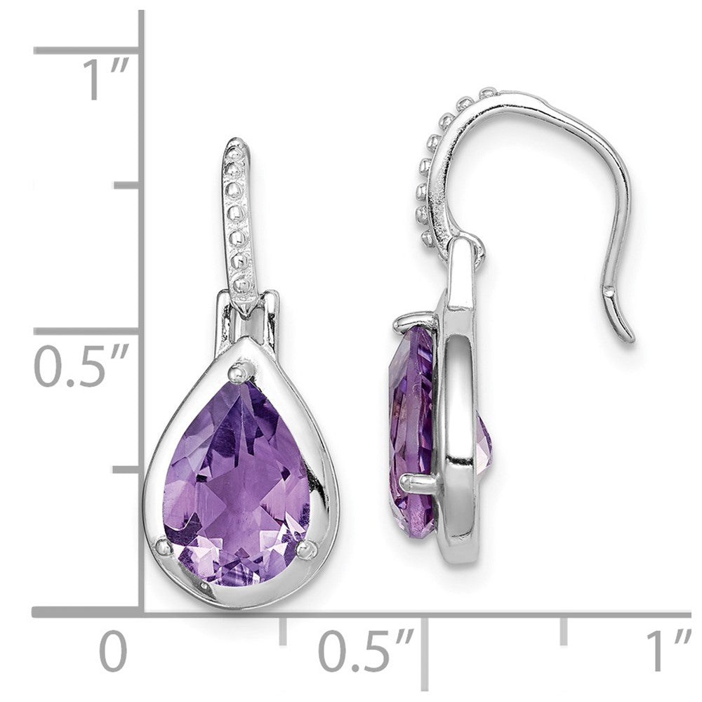 Sterling Silver Rhodium-Plated Amethyst Teardrop Dangle Earrings