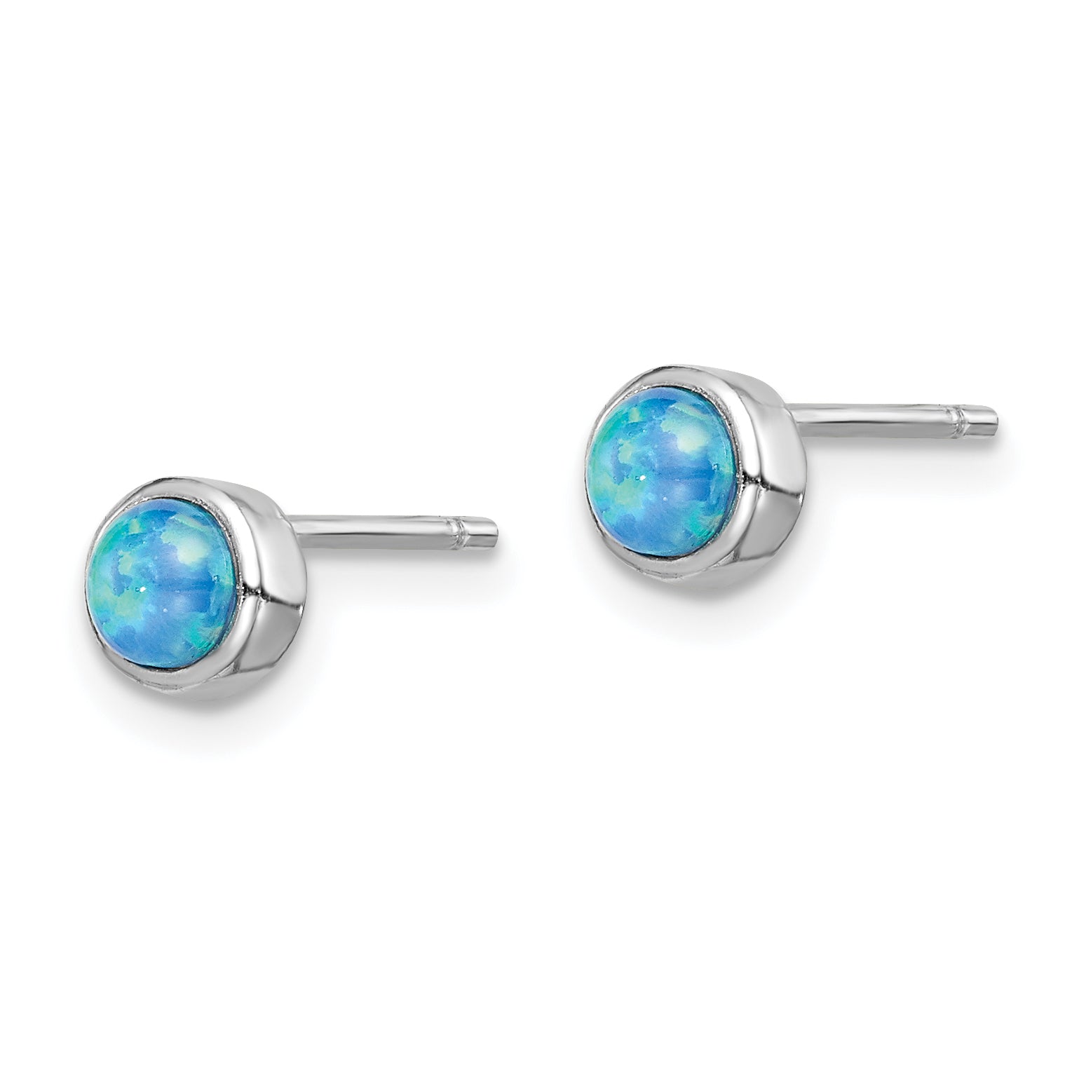 Sterling Silver Rh-Plated Polished 5mm Created Opal Round Stud Earrings