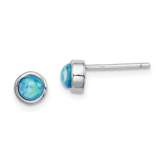 Sterling Silver Rh-Plated Polished 5mm Created Opal Round Stud Earrings