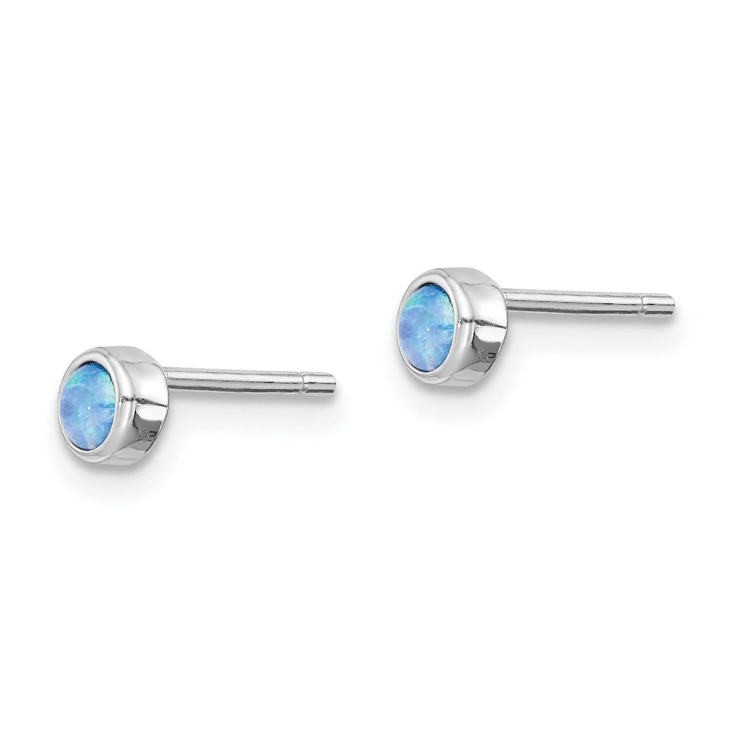 Sterling Silver Rh-Plated Polished 4mm Created Opal Round Stud Earrings