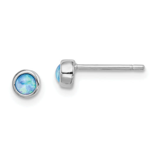 Sterling Silver Rh-Plated Polished 4mm Created Opal Round Stud Earrings
