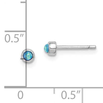 Sterling Silver Rh-Plated Polished 3mm Created Opal Round Stud Earrings