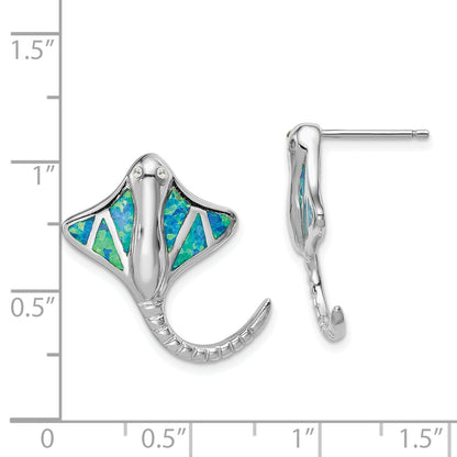 Sterling Silver Rhodium-Plated Created Blue Opal Stingray Post Earrings