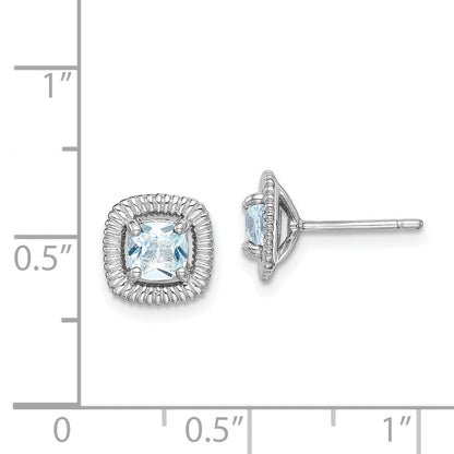 Sterling Silver Rhod-Plat Aquamarine Square Post Earrings