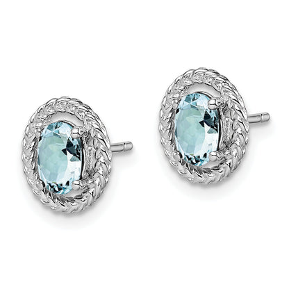 Sterling Silver Rhod-Plat Aquamarine Oval Post Earrings