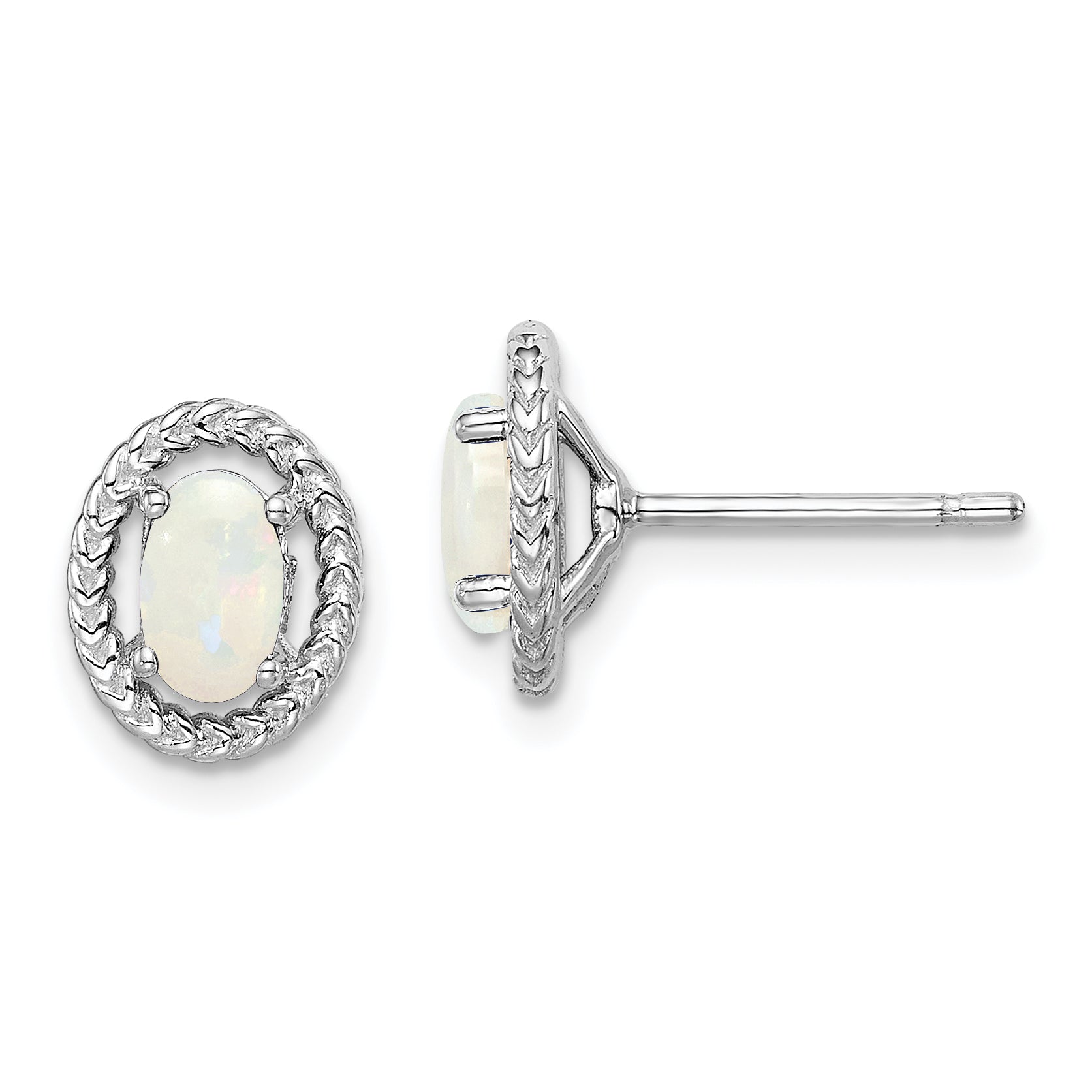 Sterling Silver Rhod-Plat Milky Opal Oval Post Earrings