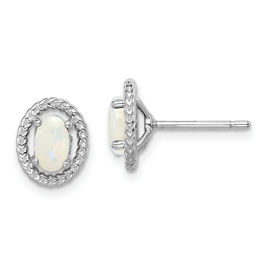 Sterling Silver Rhod-Plat Milky Opal Oval Post Earrings