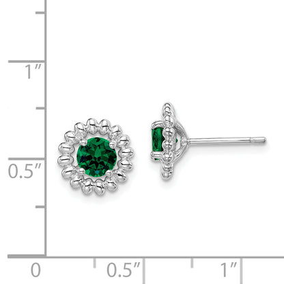 Sterling Silver Rhod-Plat Created Emerald Earrings