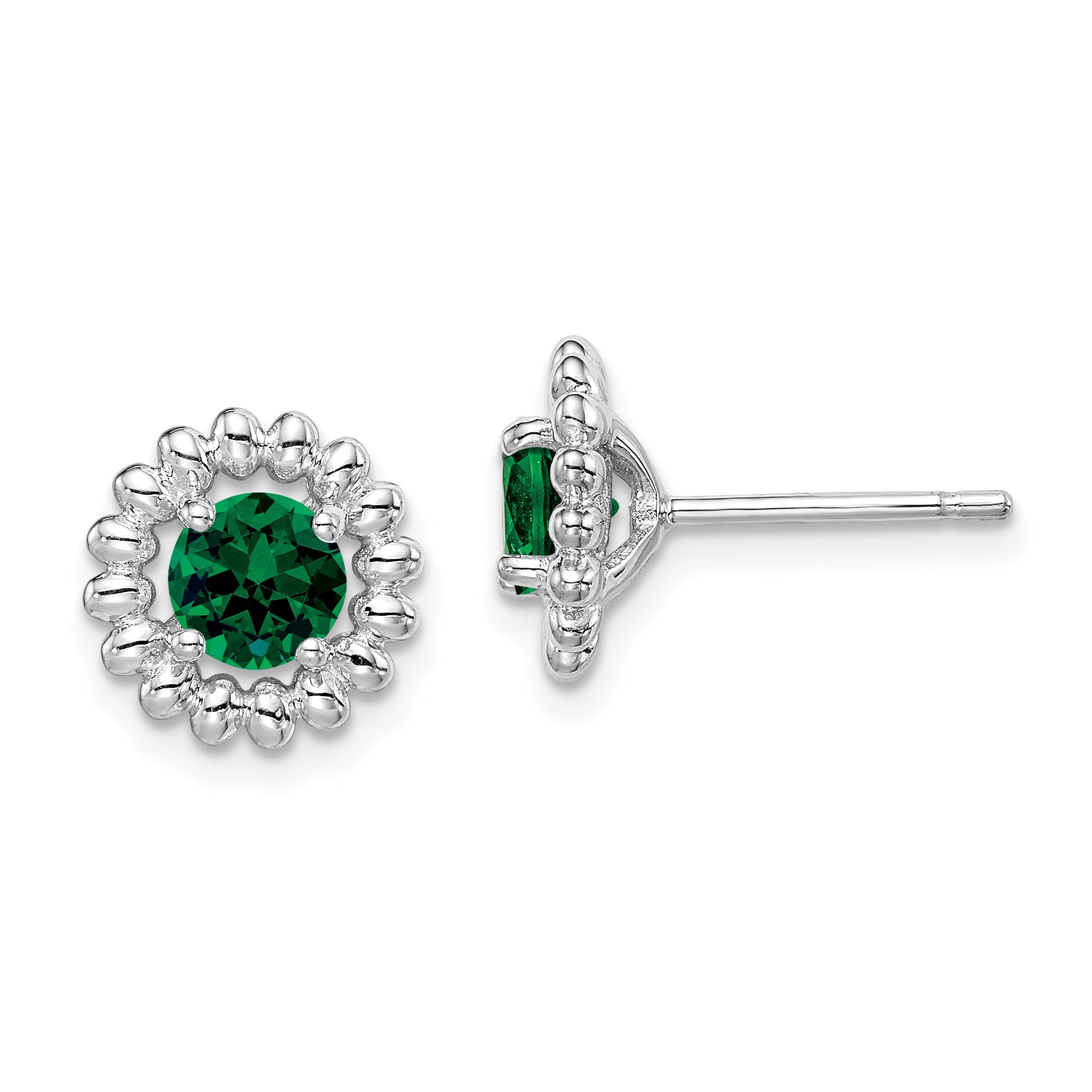 Sterling Silver Rhod-Plat Created Emerald Earrings