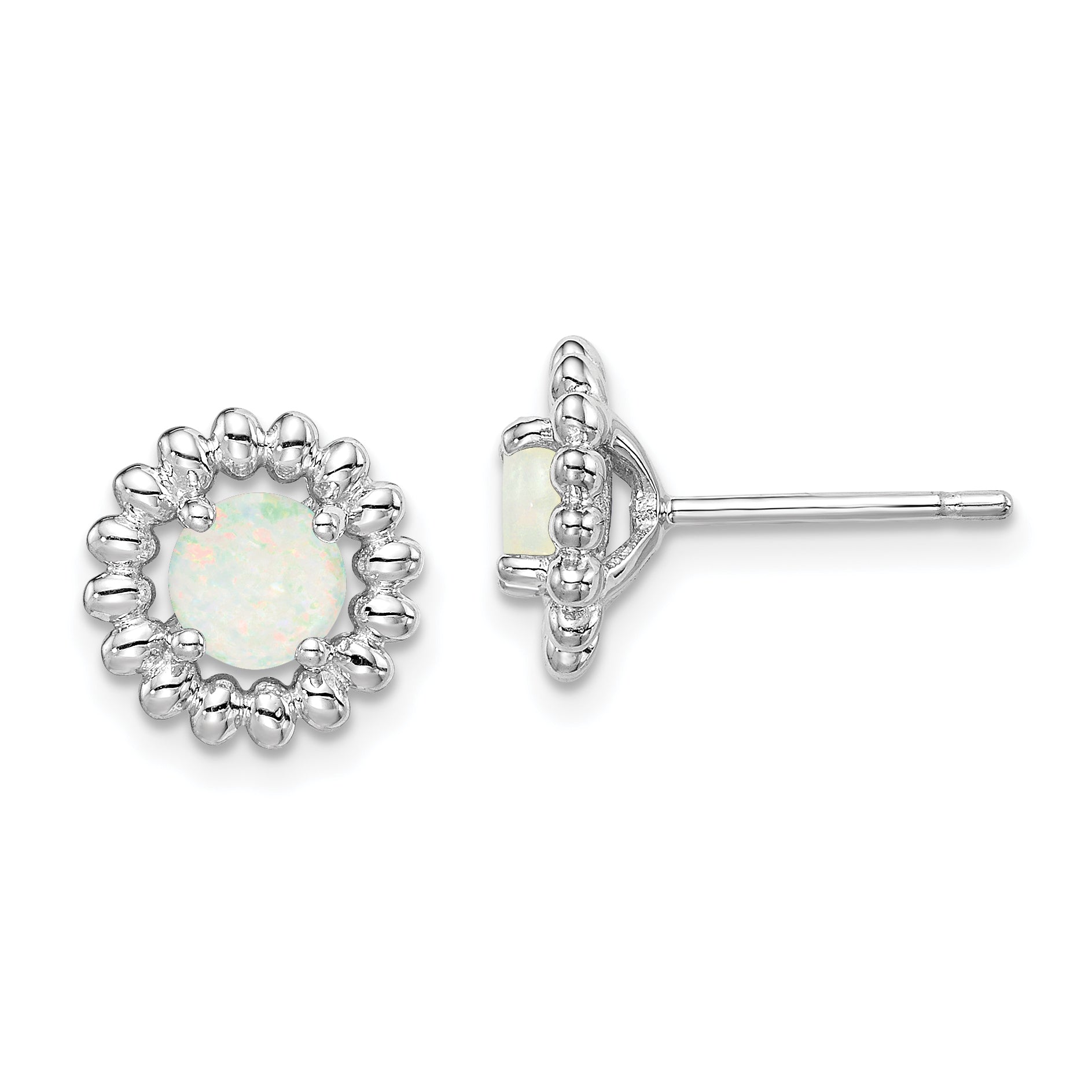 Sterling Silver Rhod-Plat Milky Opal Earrings