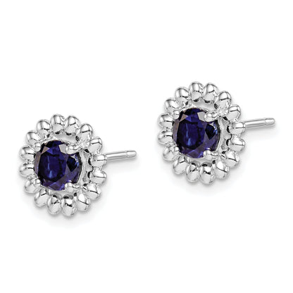 Sterling Silver Rhodium-Plated Created Sapphire Earrings