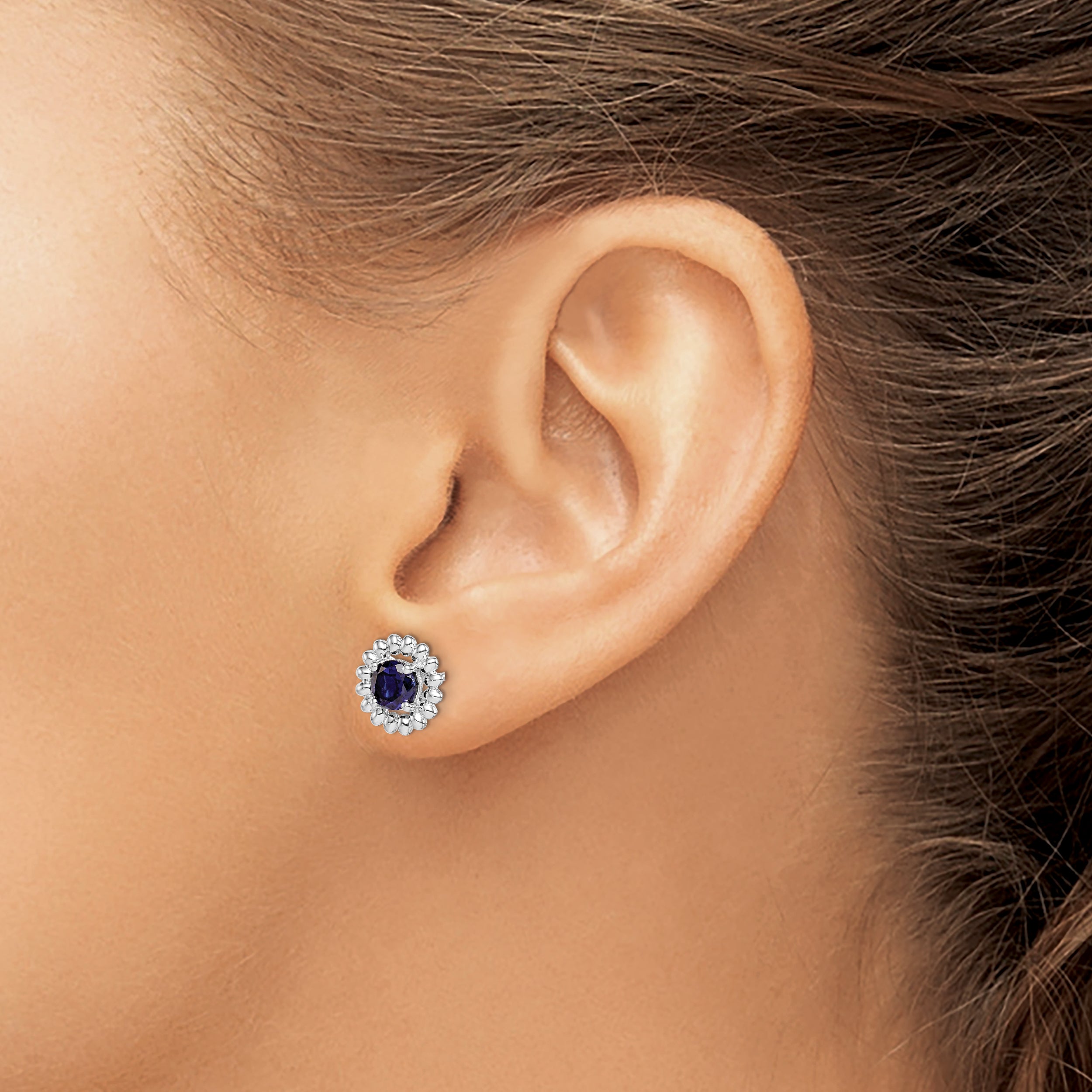 Sterling Silver Rhodium-Plated Created Sapphire Earrings