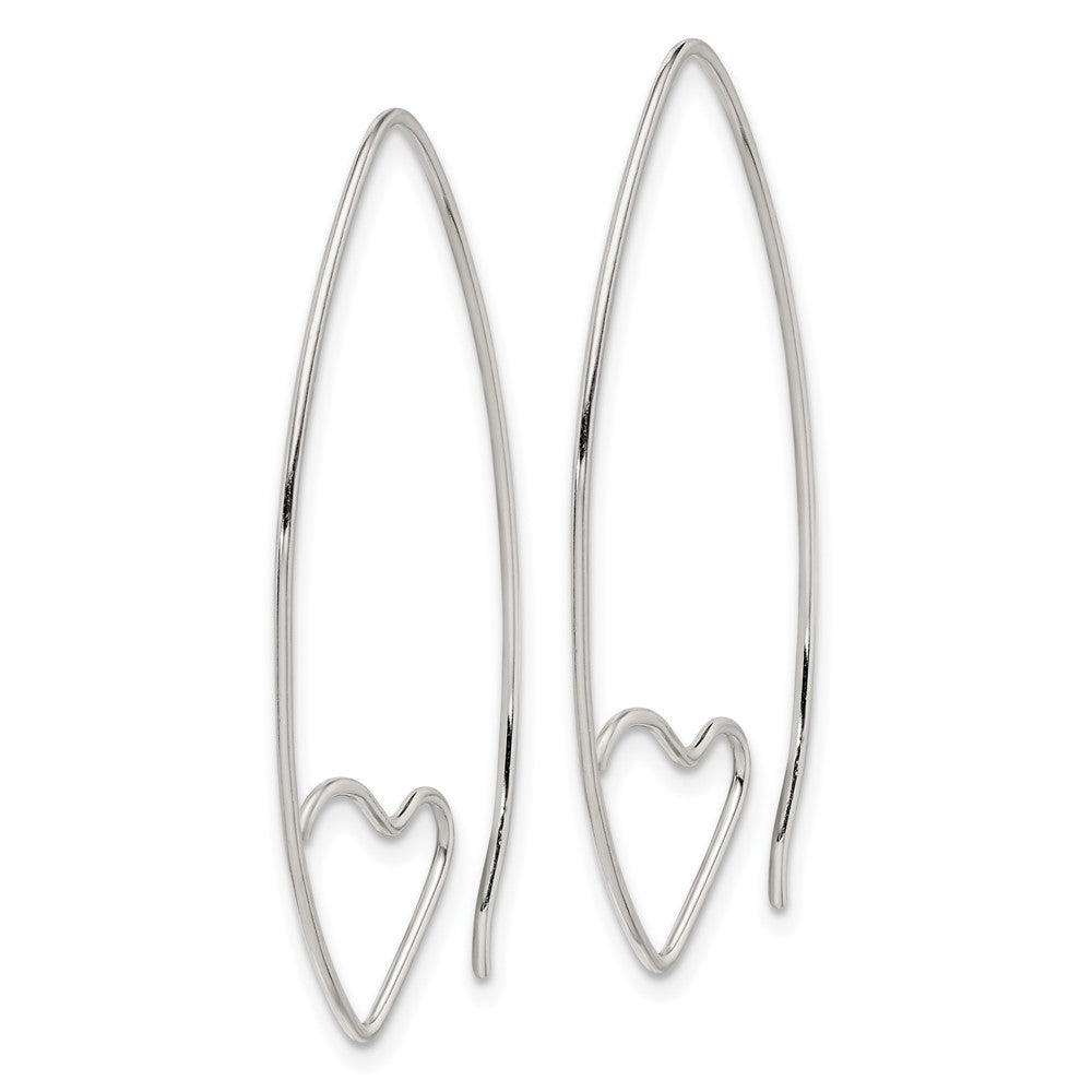 Sterling Silver Rhodium-Plated Heart Threader Earrings