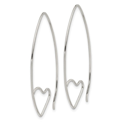 Sterling Silver Rhodium-Plated Heart Threader Earrings