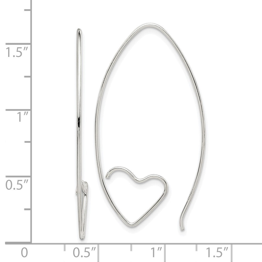 Sterling Silver Rhodium-Plated Heart Threader Earrings