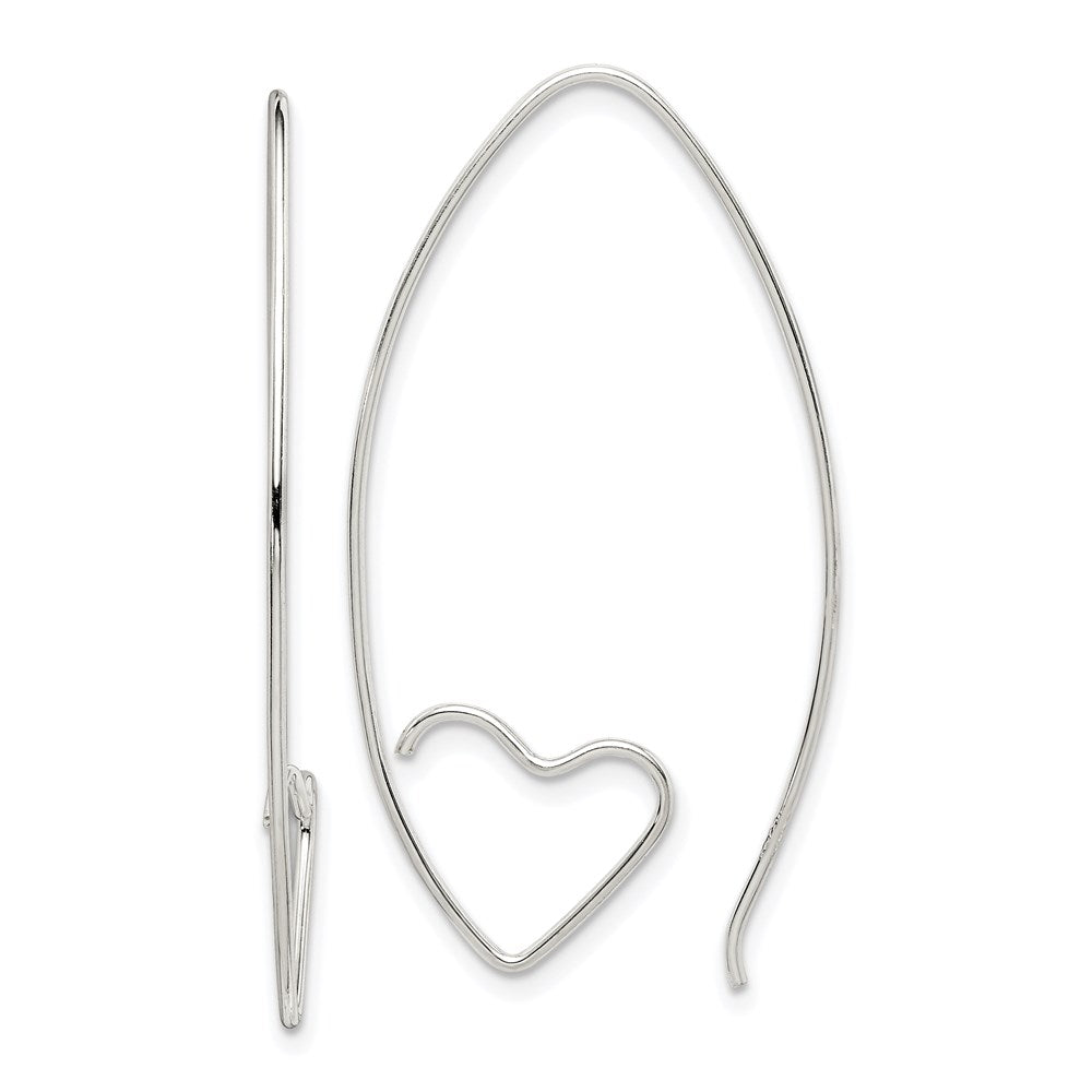 Sterling Silver Rhodium-Plated Heart Threader Earrings