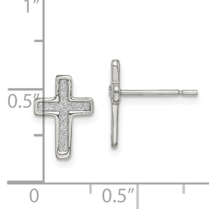 Sterling Silver Polished Glitter Infused Latin Cross Post Earrings