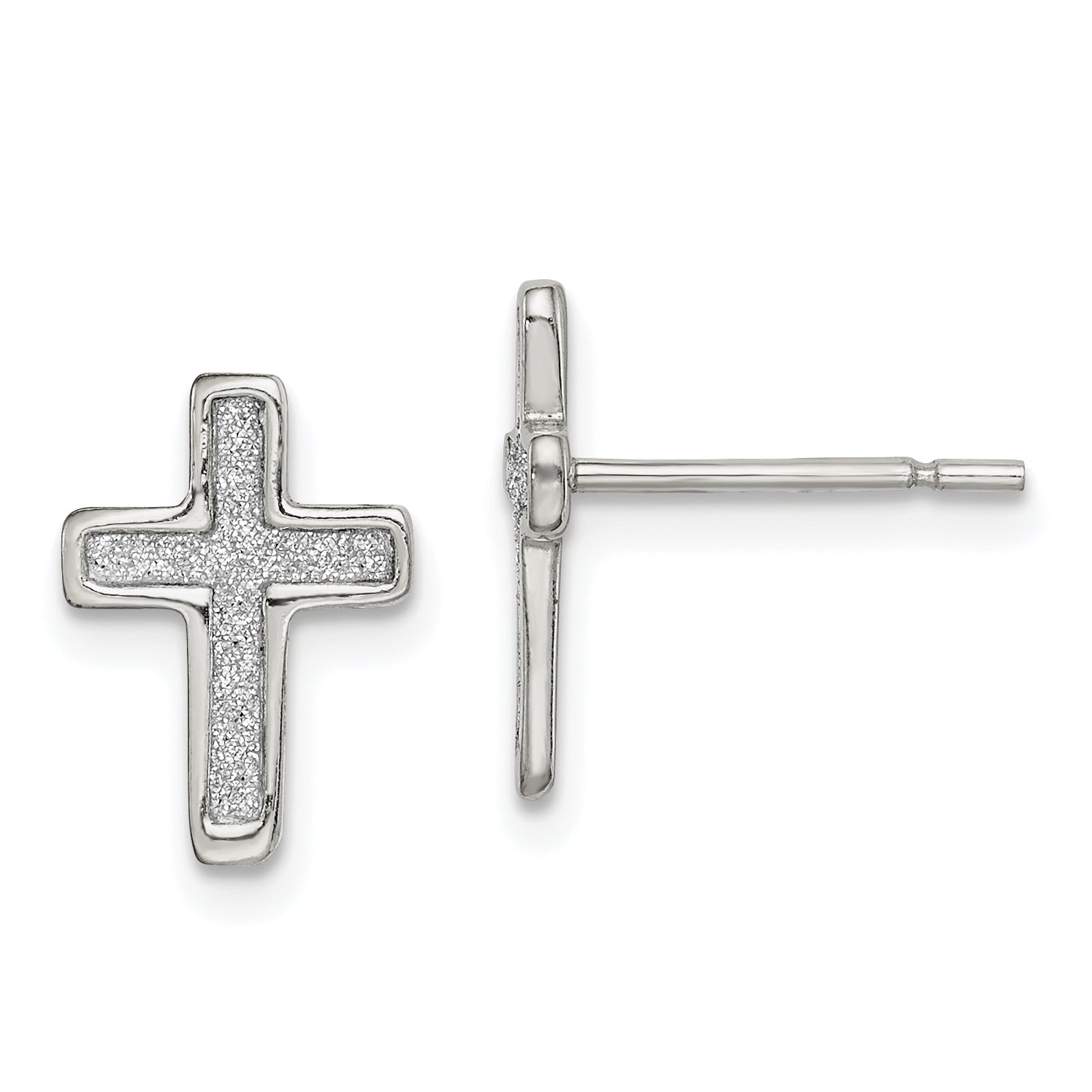 Sterling Silver Polished Glitter Infused Latin Cross Post Earrings