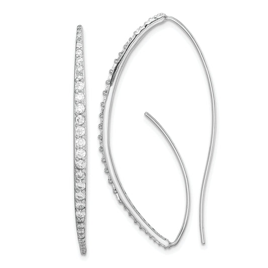 Sterling Silver Rhodium-Plated Cz Threader Earrings