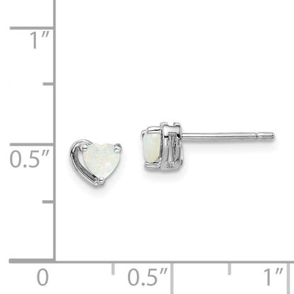 Sterling Silver Rhod-Plated Imitation Opal Heart Post Earrings