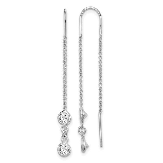 Sterling Silver Rhodium-Plated Cz Threader Earrings