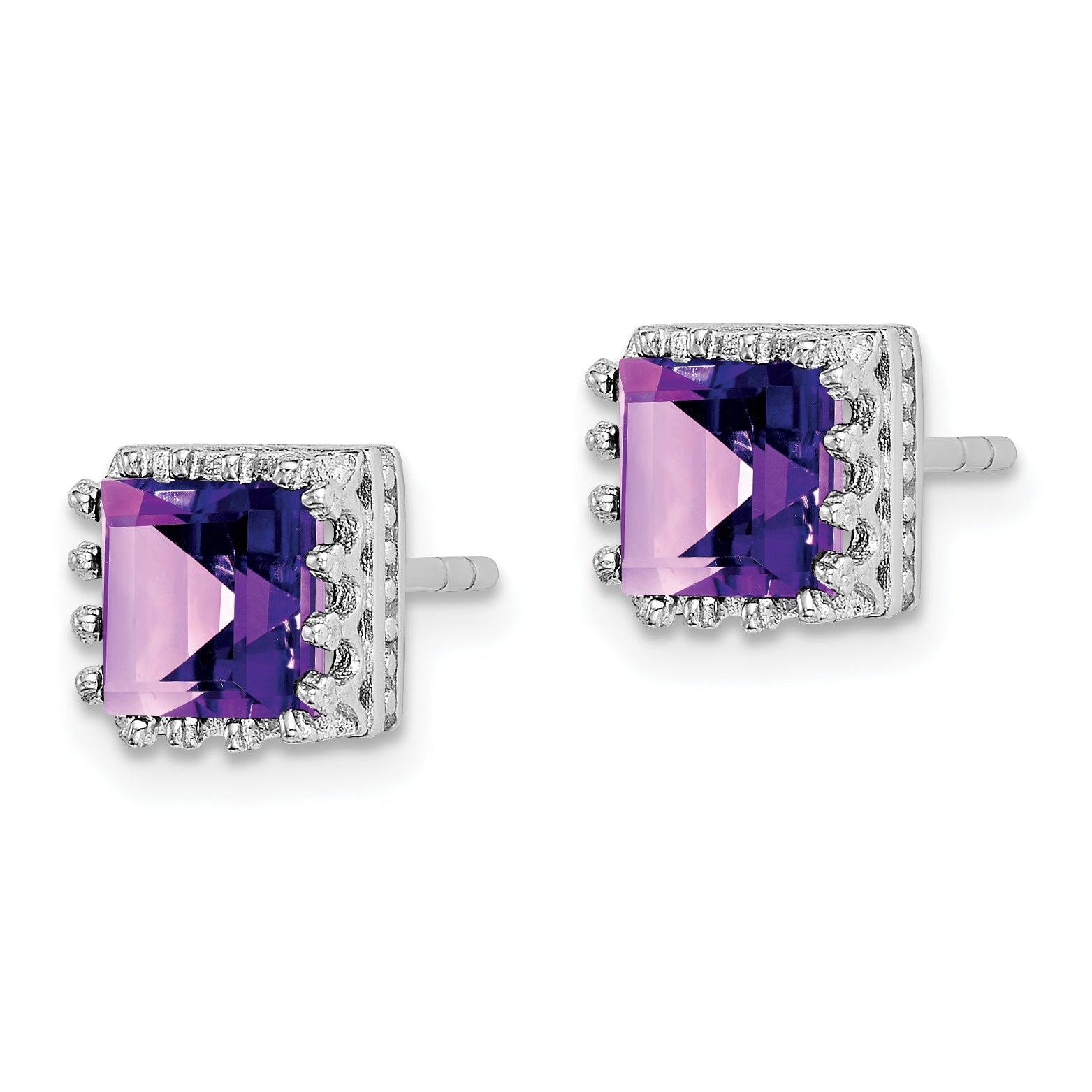 Sterling Silver Rhodium-Plated 6mm Polished Amethyst Post Earrings