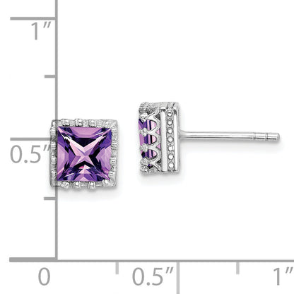Sterling Silver Rhodium-Plated 6mm Polished Amethyst Post Earrings